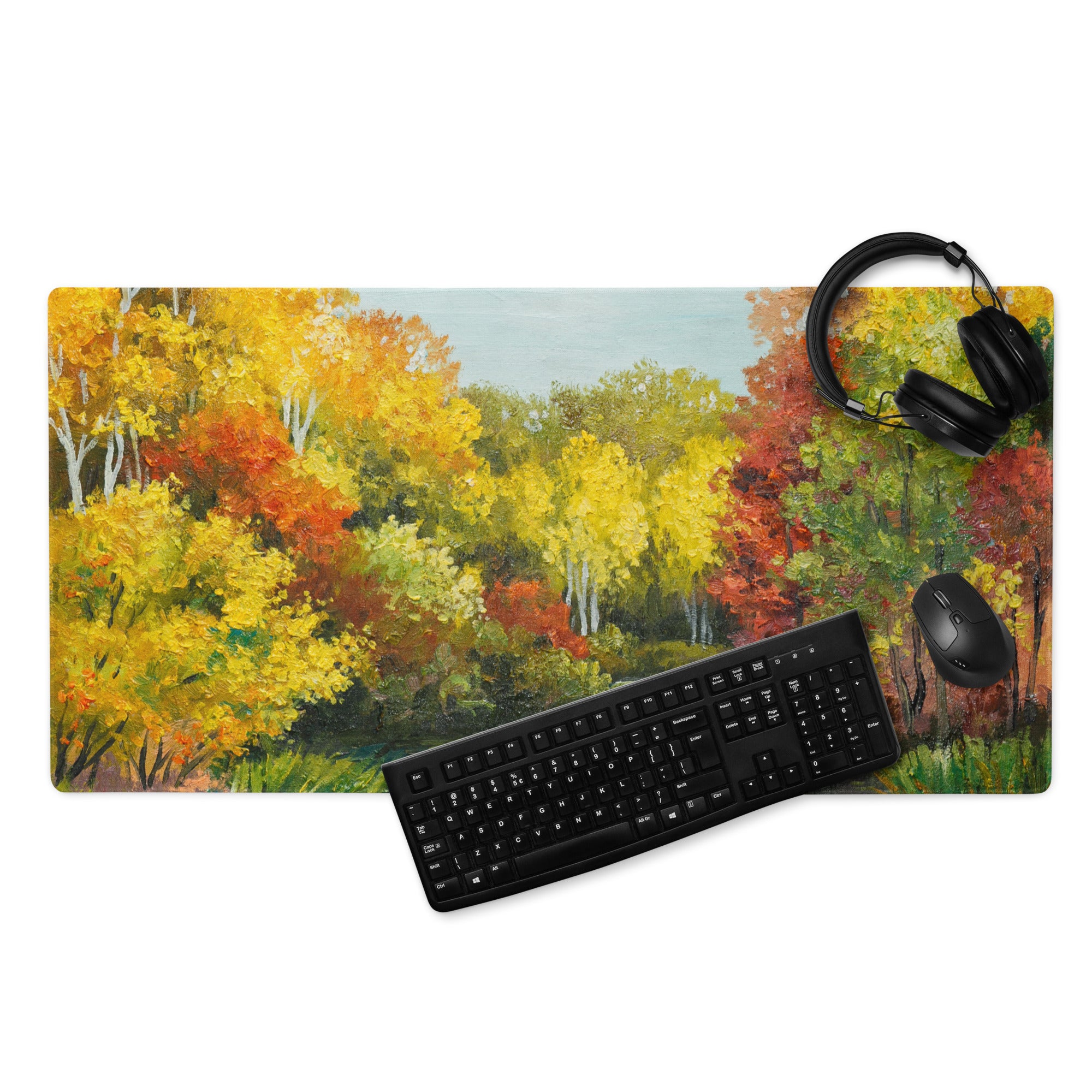 Autumn Forest Impressionist Mouse Pad - Autumn Forest Scene Orange Yellow Red Desk Impressionist Vibrant Mood Oil