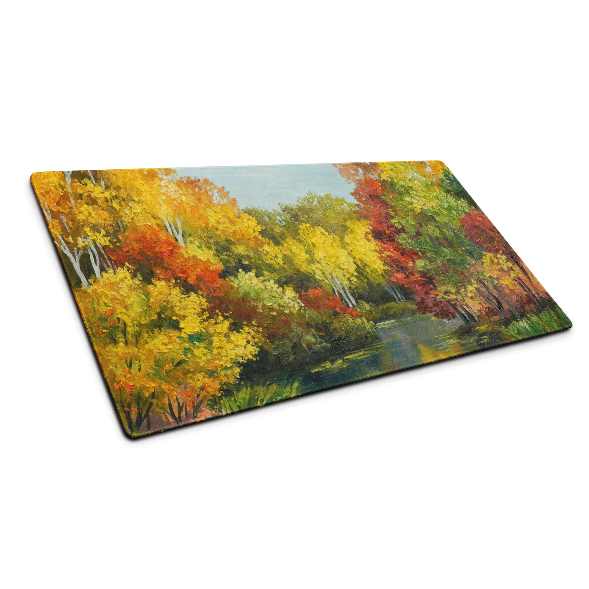 Autumn Forest Impressionist Mouse Pad - Autumn Forest Scene Orange Yellow Red Desk Impressionist Vibrant Mood Oil
