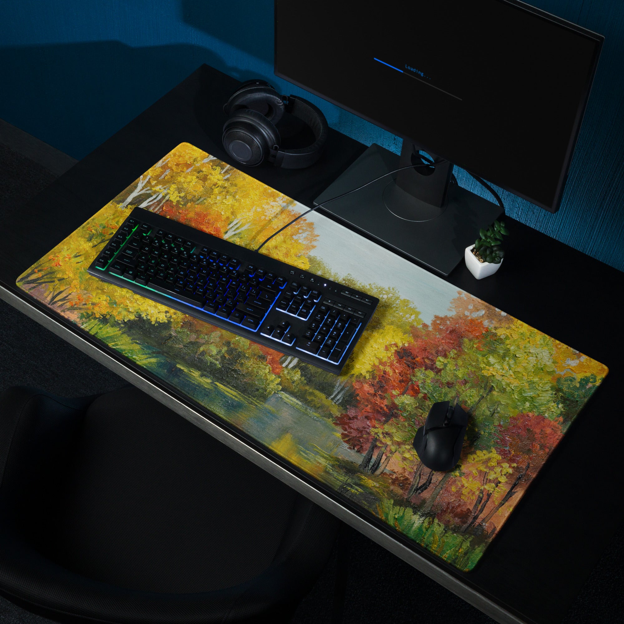 Autumn Forest Impressionist Mouse Pad - Autumn Forest Scene Orange Yellow Red Desk Impressionist Vibrant Mood Oil