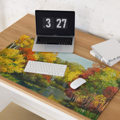 Autumn Forest Impressionist Mouse Pad - Autumn Forest Scene Orange Yellow Red Desk Impressionist Vibrant Mood Oil