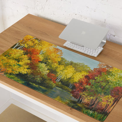 Autumn Forest Impressionist Mouse Pad - Autumn Forest Scene Orange Yellow Red Desk Impressionist Vibrant Mood Oil