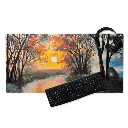 Sunset Forest Glow Desk Pad - Forest Sunset Orange Desk Impressionist Warm Dramatic Gallery Desk Setup Oil Painting