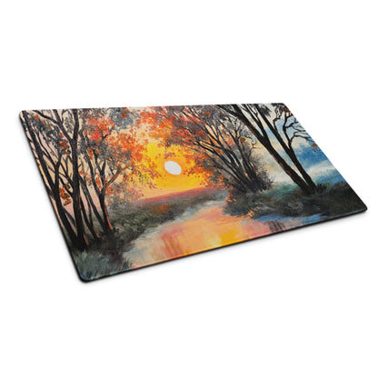 Sunset Forest Glow Desk Pad - Forest Sunset Orange Desk Impressionist Warm Dramatic Gallery Desk Setup Oil Painting