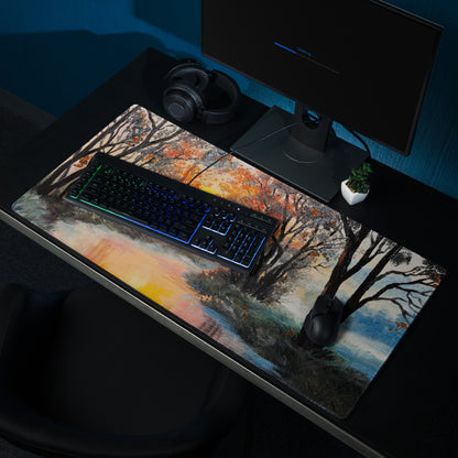 Sunset Forest Glow Desk Pad - Forest Sunset Orange Desk Impressionist Warm Dramatic Gallery Desk Setup Oil Painting