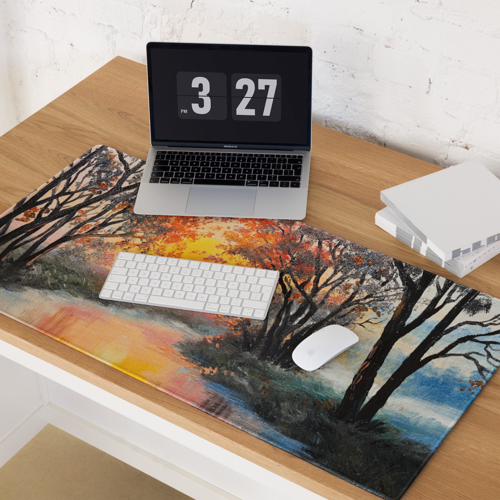 Sunset Forest Glow Desk Pad - Forest Sunset Orange Desk Impressionist Warm Dramatic Gallery Desk Setup Oil Painting