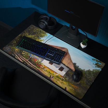Thatched Roof Village Mouse Pad - Thatched Village Cottage Blue Sky Desk Impressionist Calm Rustic Desk Office Oil