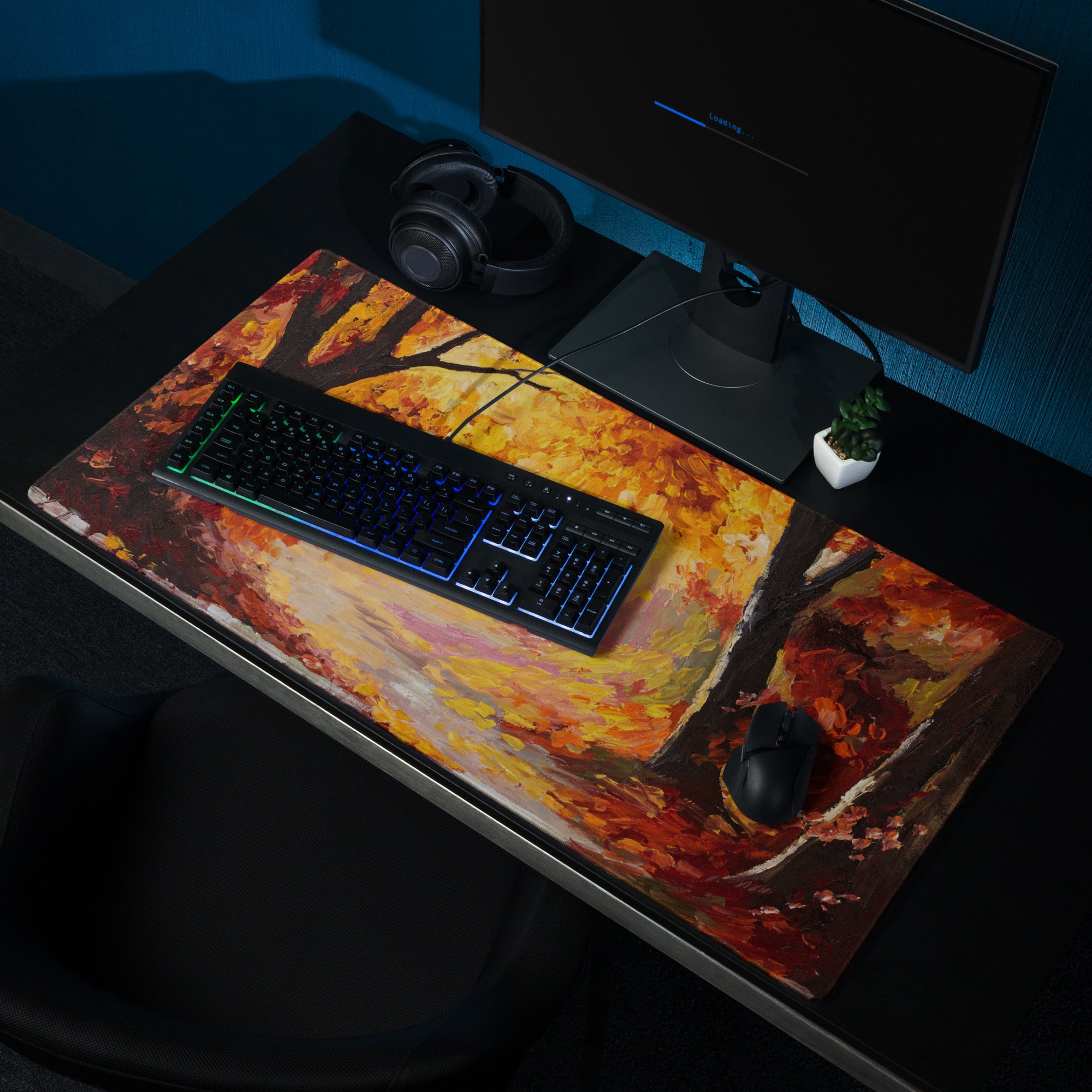 Autumn Ember Abstract Pad - Mouse Pad Autumn Orange Black Desk Office Abstract - Cozy Modern Rustic Gaming Desk Oil