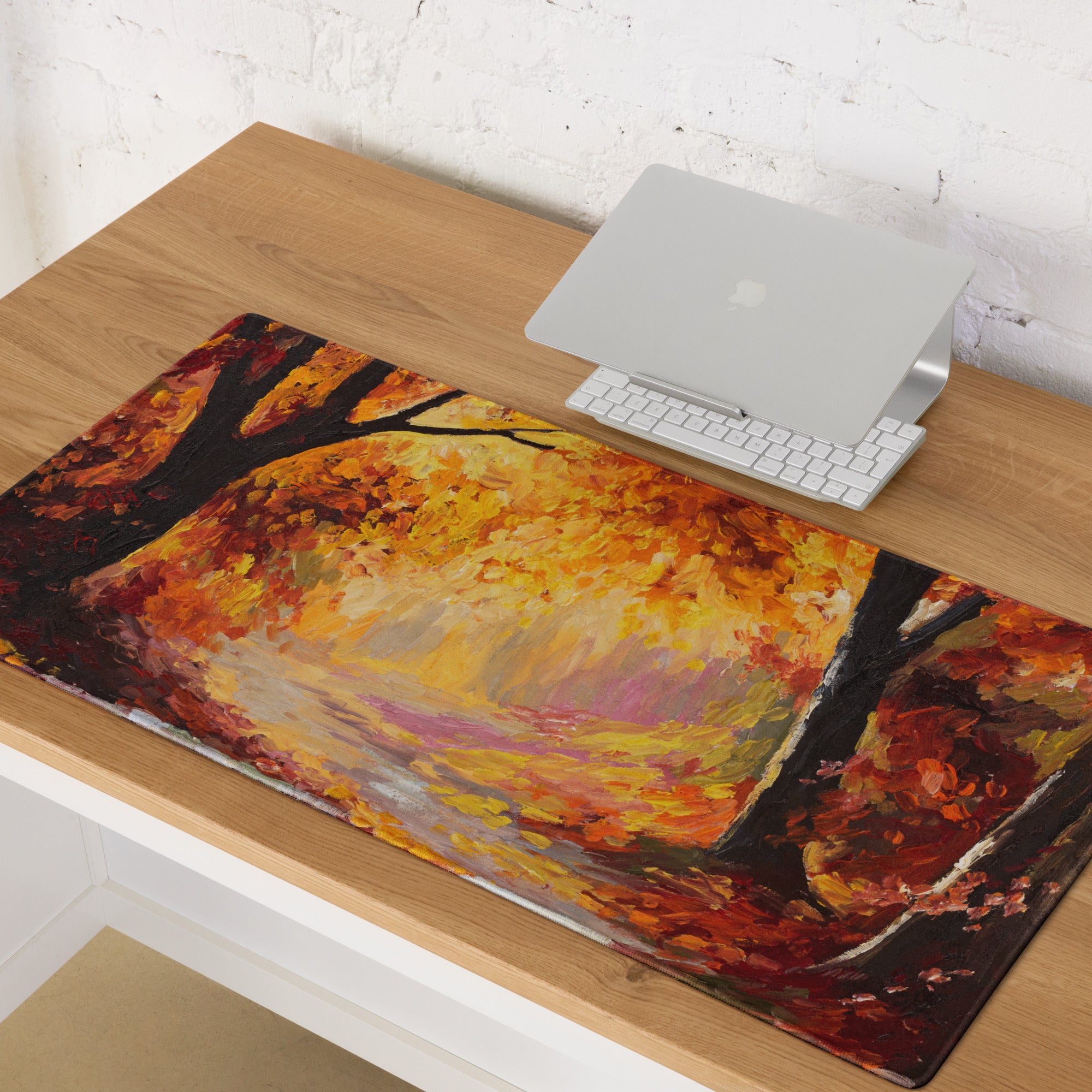 Autumn Ember Abstract Pad - Mouse Pad Autumn Orange Black Desk Office Abstract - Cozy Modern Rustic Gaming Desk Oil