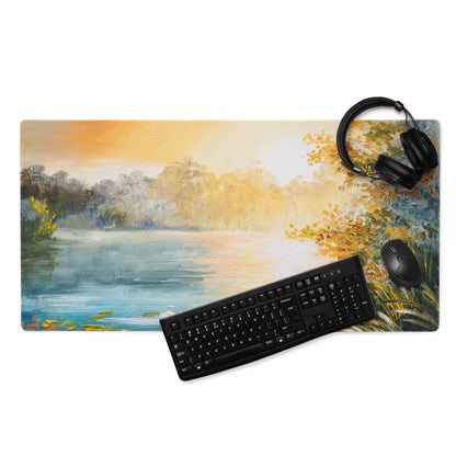 Sunset Landscape Impressionist Mouse Pad - Landscape Sunset Orange Blue Desk | Calm Mood; Modern Desk Decor; Oil Art