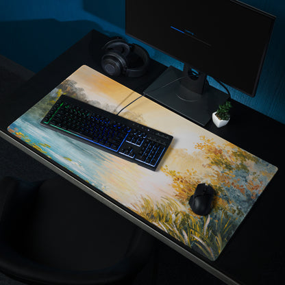 Sunset Landscape Impressionist Mouse Pad - Landscape Sunset Orange Blue Desk | Calm Mood; Modern Desk Decor; Oil Art