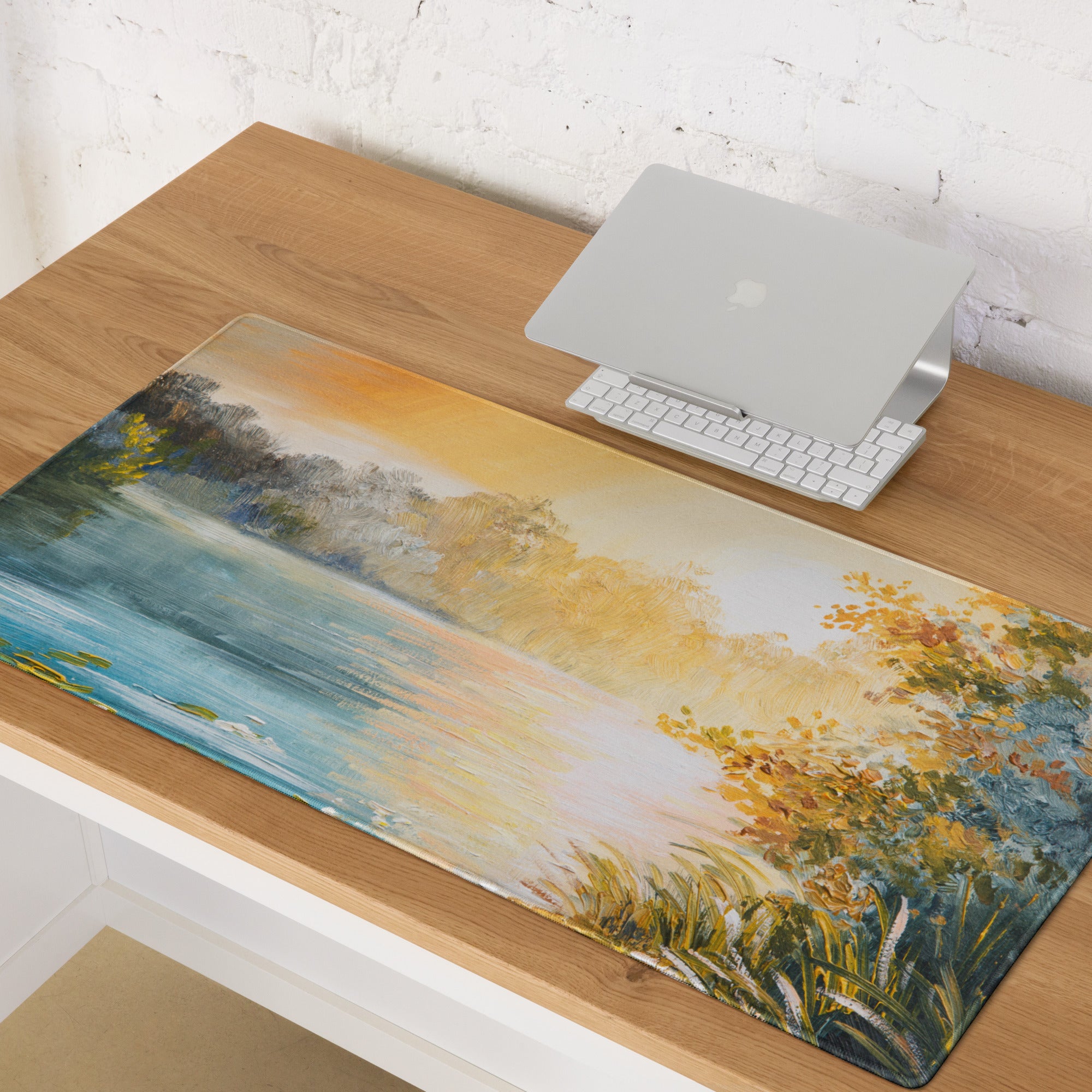 Sunset Landscape Impressionist Mouse Pad - Landscape Sunset Orange Blue Desk | Calm Mood; Modern Desk Decor; Oil Art