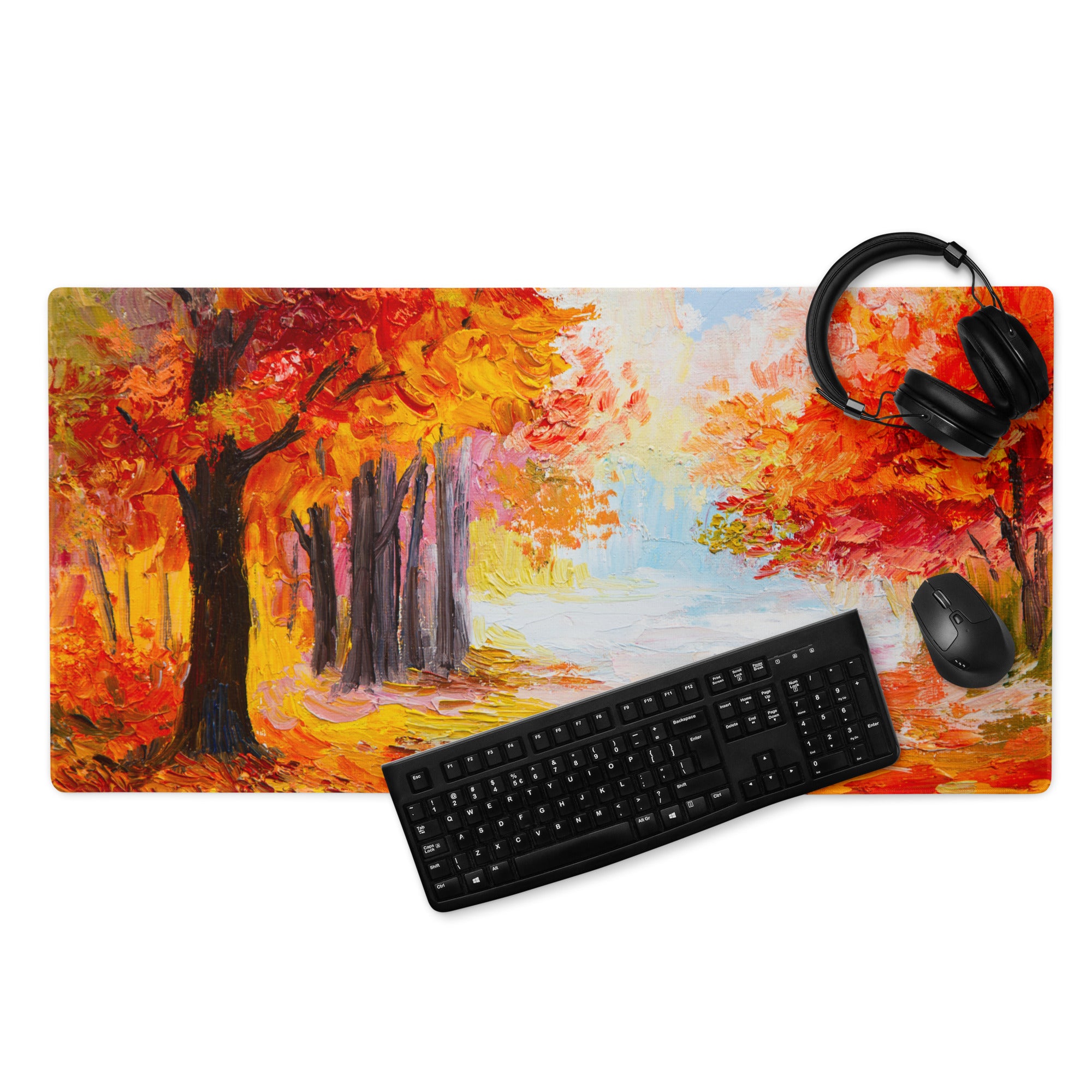 Autumn Landscape Gaming Mouse Pad - Autumn Orange Red Desk Impressionist Oil Warm Cozy Mood Contemporary Office Non Slip