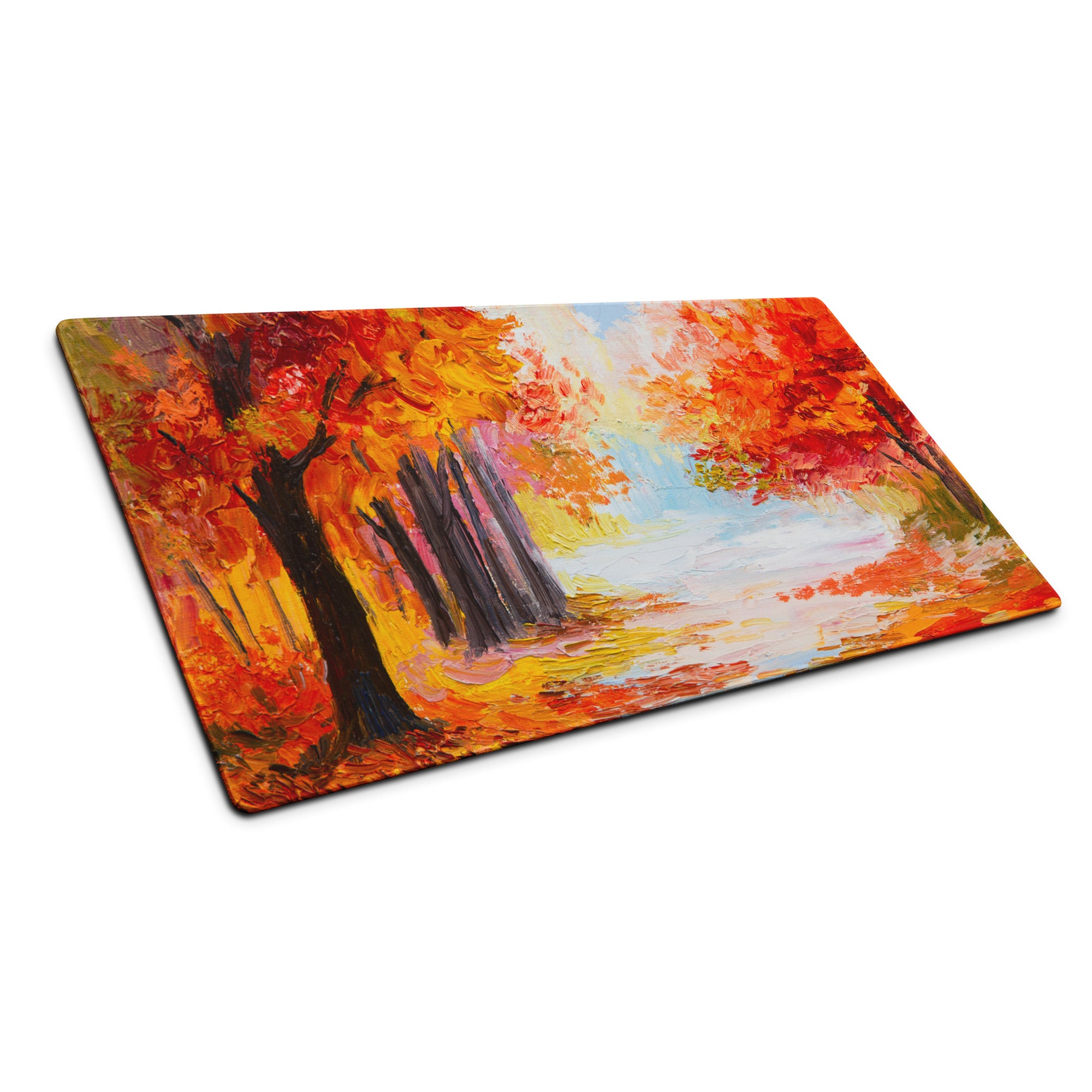 Autumn Landscape Gaming Mouse Pad - Autumn Orange Red Desk Impressionist Oil Warm Cozy Mood Contemporary Office Non Slip