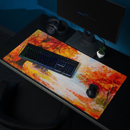 Autumn Landscape Gaming Mouse Pad - Autumn Orange Red Desk Impressionist Oil Warm Cozy Mood Contemporary Office Non Slip