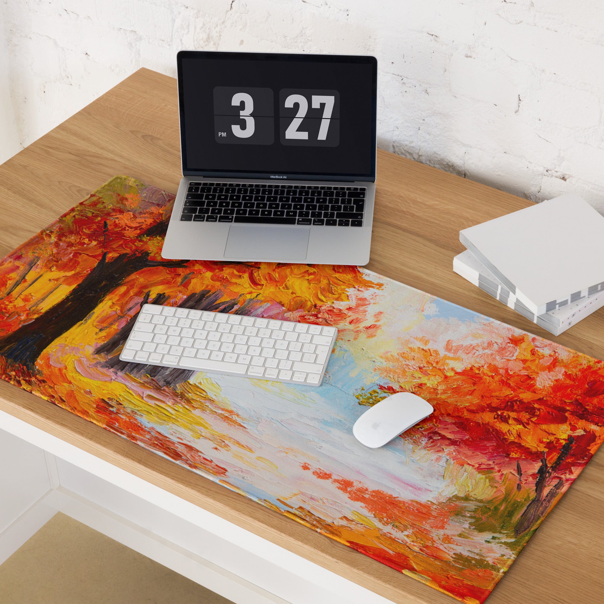 Autumn Landscape Gaming Mouse Pad - Autumn Orange Red Desk Impressionist Oil Warm Cozy Mood Contemporary Office Non Slip