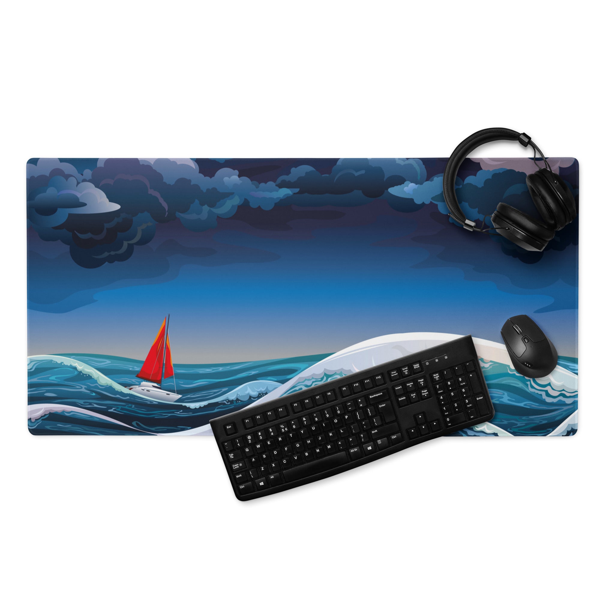 Stormy Sea Navigator Mouse Pad - Mouse Pad Navy Blue Desk Illustrated Dramatic Nautical Modern Gaming Digital