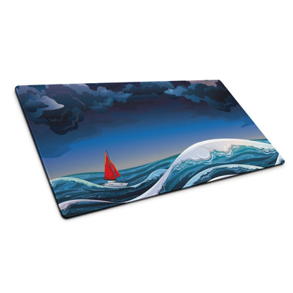 Stormy Sea Navigator Mouse Pad - Mouse Pad Navy Blue Desk Illustrated Dramatic Nautical Modern Gaming Digital