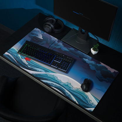 Stormy Sea Navigator Mouse Pad - Mouse Pad Navy Blue Desk Illustrated Dramatic Nautical Modern Gaming Digital