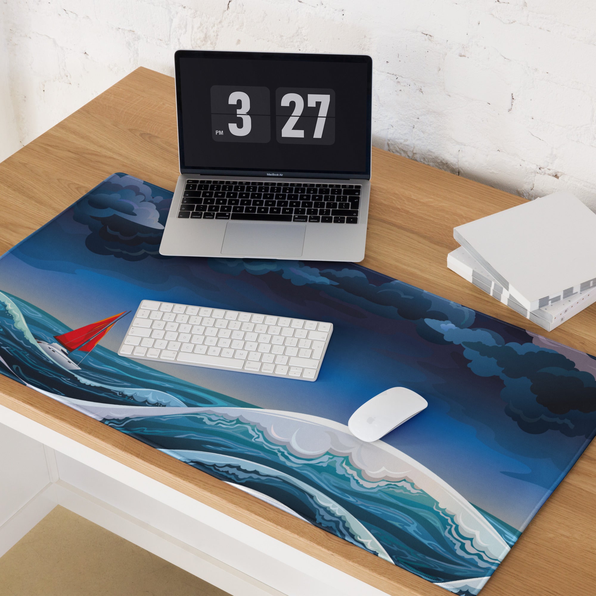 Stormy Sea Navigator Mouse Pad - Mouse Pad Navy Blue Desk Illustrated Dramatic Nautical Modern Gaming Digital