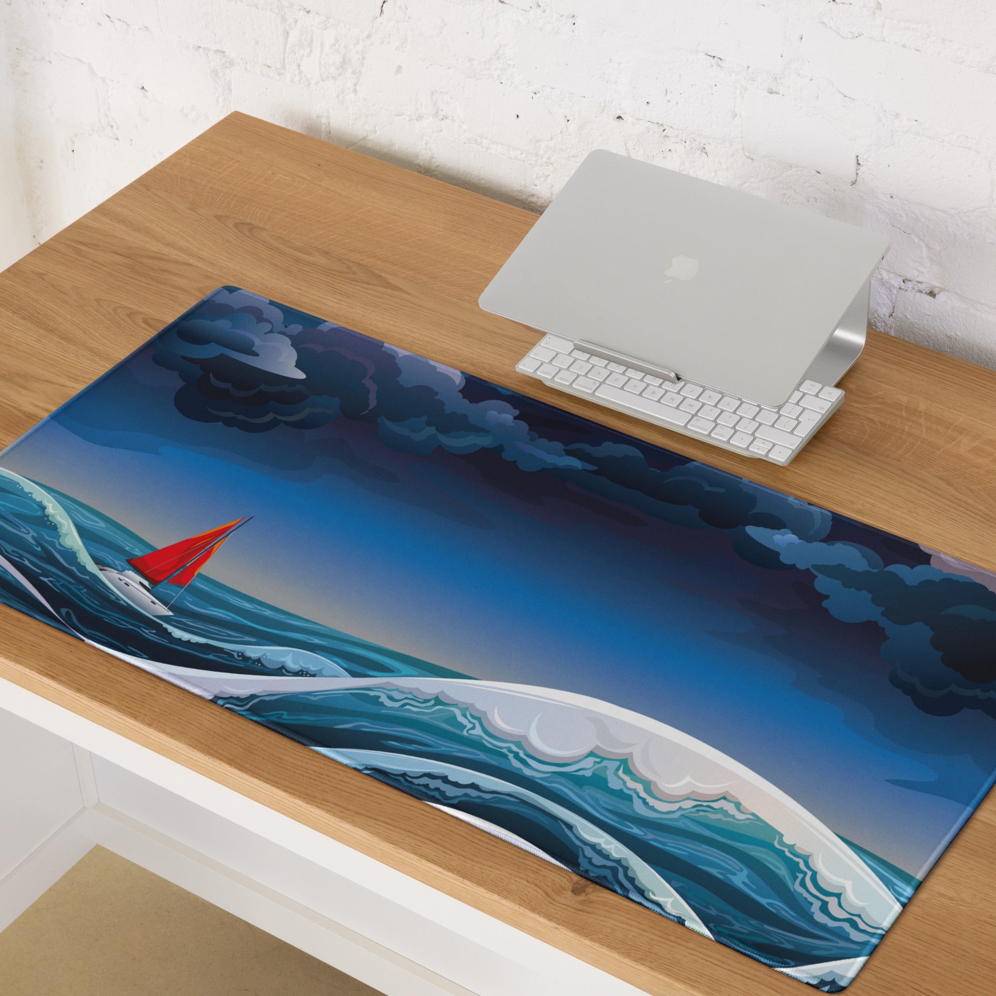 Stormy Sea Navigator Mouse Pad - Mouse Pad Navy Blue Desk Illustrated Dramatic Nautical Modern Gaming Digital