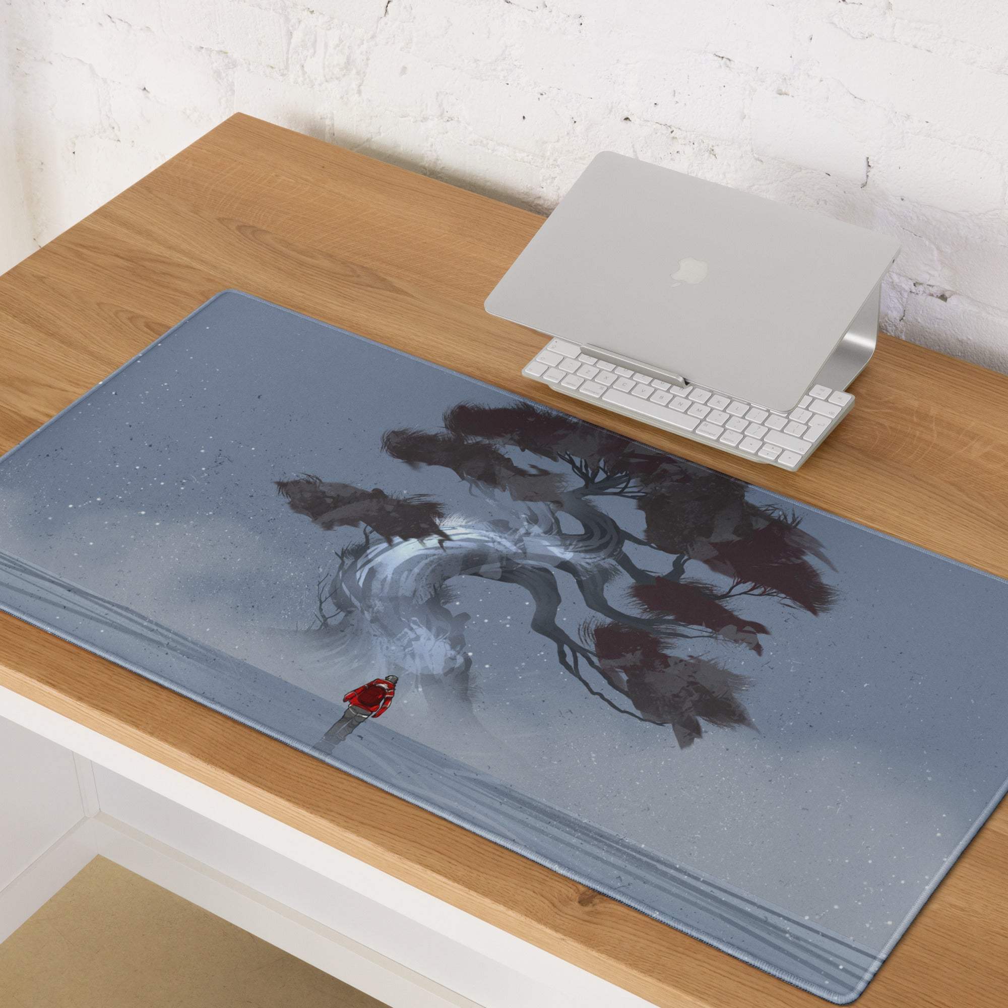 Stormbound Forest Gaming Mouse Pad - Tree Scene Blue Gray Mat Gaming Illustration Atmospheric Mood Desk Decor