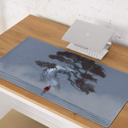 Stormbound Forest Gaming Mouse Pad - Tree Scene Blue Gray Mat Gaming Illustration Atmospheric Mood Desk Decor
