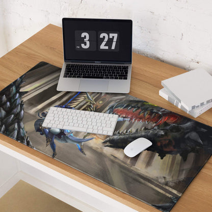 Epic Dragon Battle Gaming Mouse Pad - Dragon Fantasy Blue Black Desk Pad Intense Mood Dark Fantasy Decor Gaming Digital