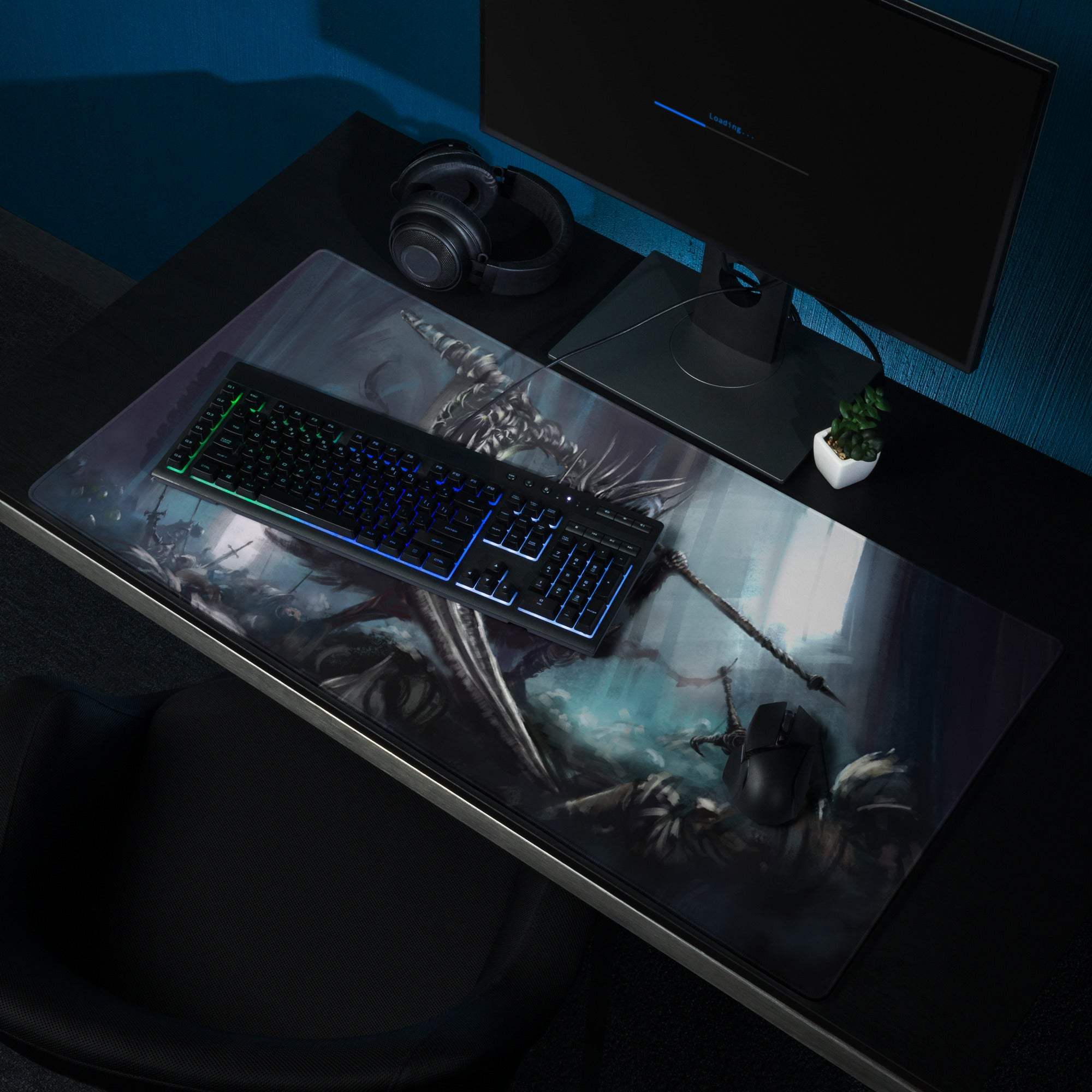 Epic Dark Fantasy Battle Mouse Pad - Gaming Mouse Pad Blue Black Dark Fantasy Digital Art Intense Mood Esports Decor