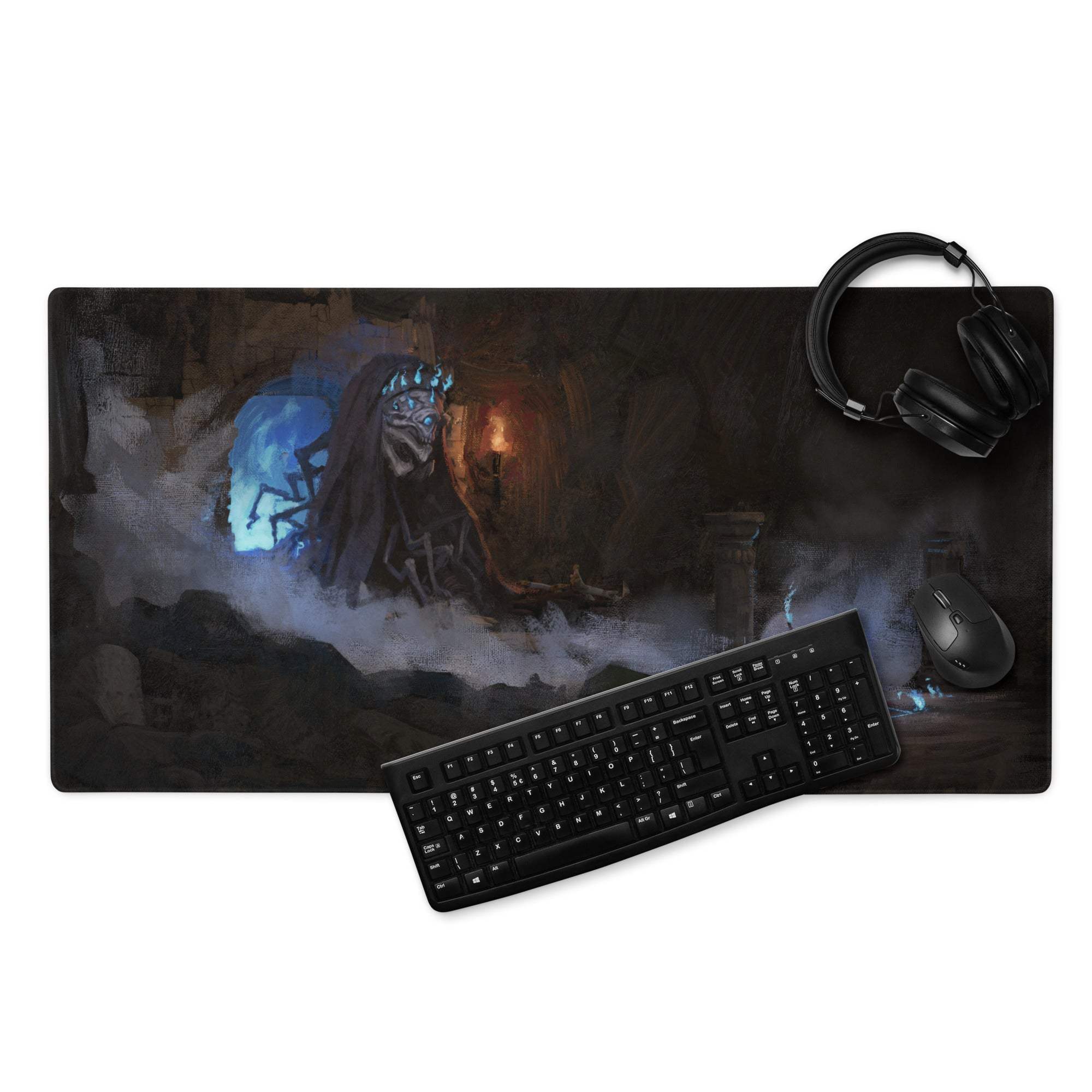Nocturnal Fantasy Gaming Mouse Pad - Fantasy Mouse Pad, Dark Blue, Black, For Desk, Painterly Digital Art, Dramatic Mood