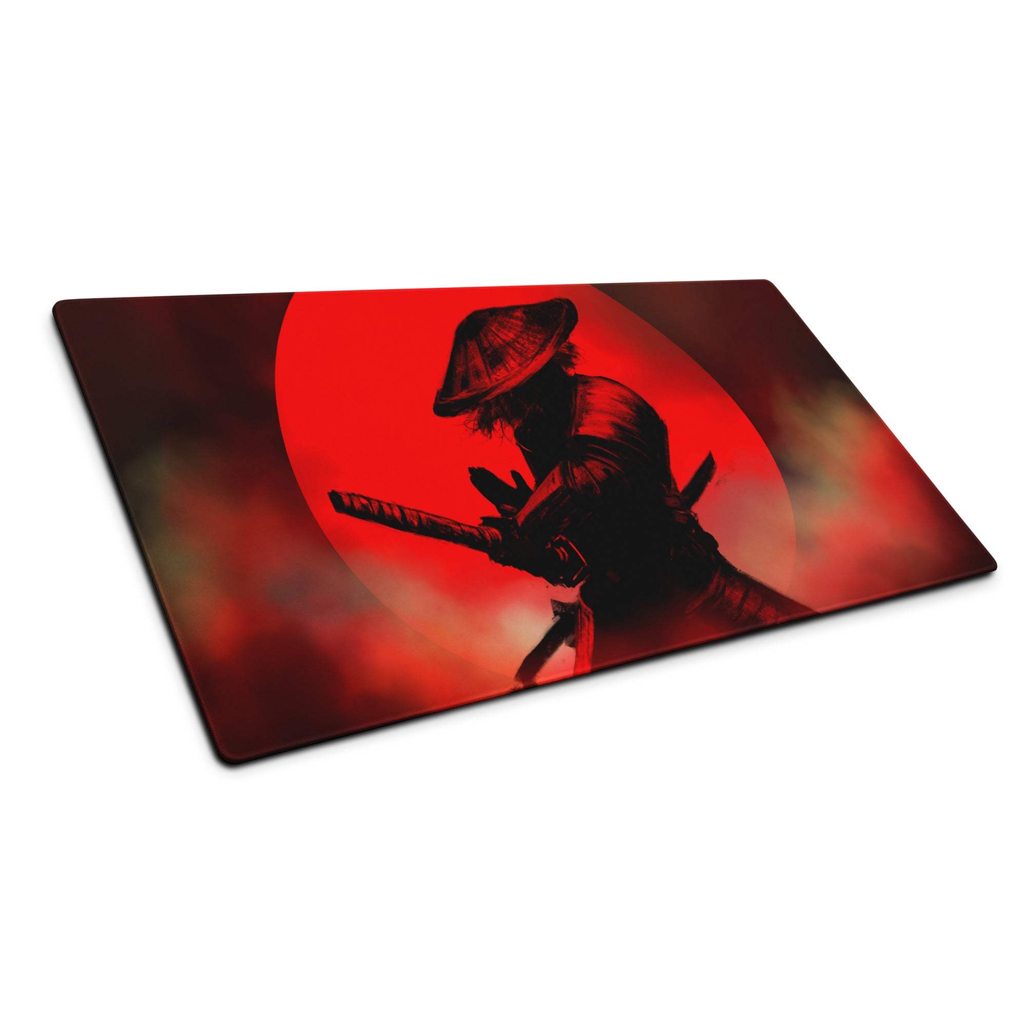 Crimson Samurai Mouse Pad - Samurai Silhouette Red Black Gaming Desk Bold Dramatic Mood Modern Gaming Mouse Pad Art