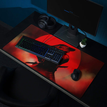 Crimson Samurai Mouse Pad - Samurai Silhouette Red Black Gaming Desk Bold Dramatic Mood Modern Gaming Mouse Pad Art