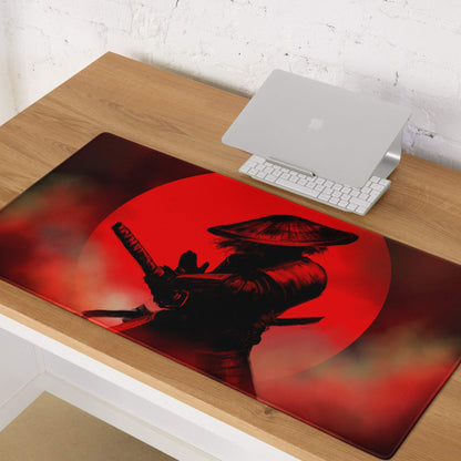 Crimson Samurai Mouse Pad - Samurai Silhouette Red Black Gaming Desk Bold Dramatic Mood Modern Gaming Mouse Pad Art