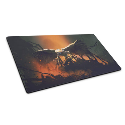 Fiery Winged Battle Art Mouse Pad - Gaming Mouse Pad Black And Orange Gaming Desk Dark Fantasy Intense Mood Desk Mat