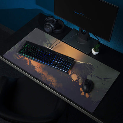 Fiery Winged Battle Art Mouse Pad - Gaming Mouse Pad Black And Orange Gaming Desk Dark Fantasy Intense Mood Desk Mat