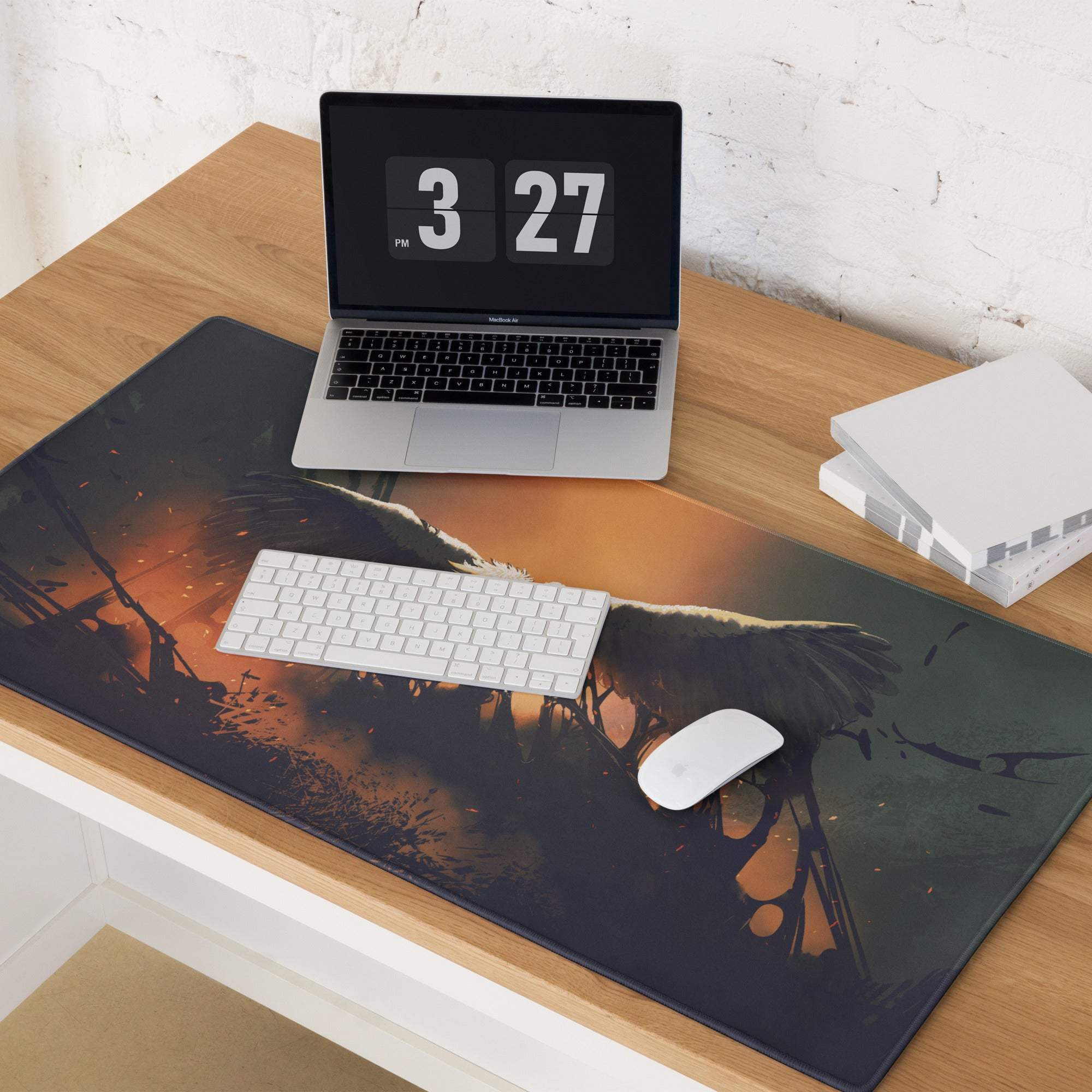 Fiery Winged Battle Art Mouse Pad - Gaming Mouse Pad Black And Orange Gaming Desk Dark Fantasy Intense Mood Desk Mat