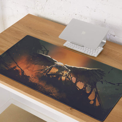 Fiery Winged Battle Art Mouse Pad - Gaming Mouse Pad Black And Orange Gaming Desk Dark Fantasy Intense Mood Desk Mat