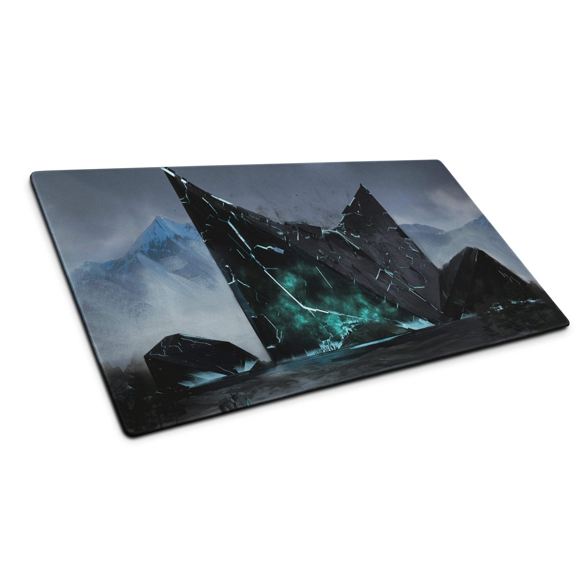 Shattered Crystal Mountains Desk Pad - Shattered Crystal Mountains Blue Gaming Desk Pad Epic Mood Futuristic Decor