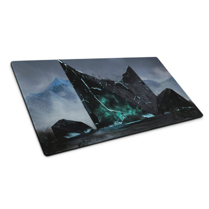 Shattered Crystal Mountains Desk Pad - Shattered Crystal Mountains Blue Gaming Desk Pad Epic Mood Futuristic Decor