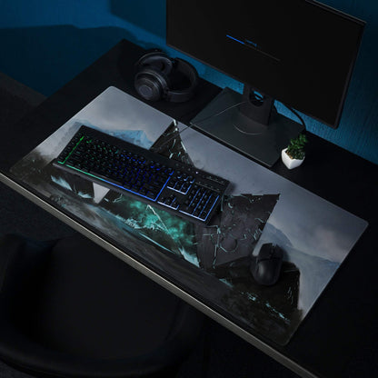 Shattered Crystal Mountains Desk Pad - Shattered Crystal Mountains Blue Gaming Desk Pad Epic Mood Futuristic Decor