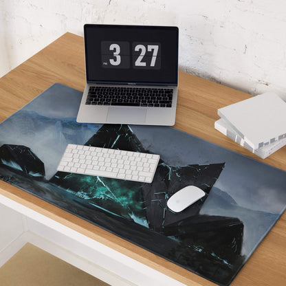 Shattered Crystal Mountains Desk Pad - Shattered Crystal Mountains Blue Gaming Desk Pad Epic Mood Futuristic Decor