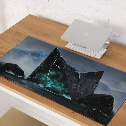 Shattered Crystal Mountains Desk Pad - Shattered Crystal Mountains Blue Gaming Desk Pad Epic Mood Futuristic Decor