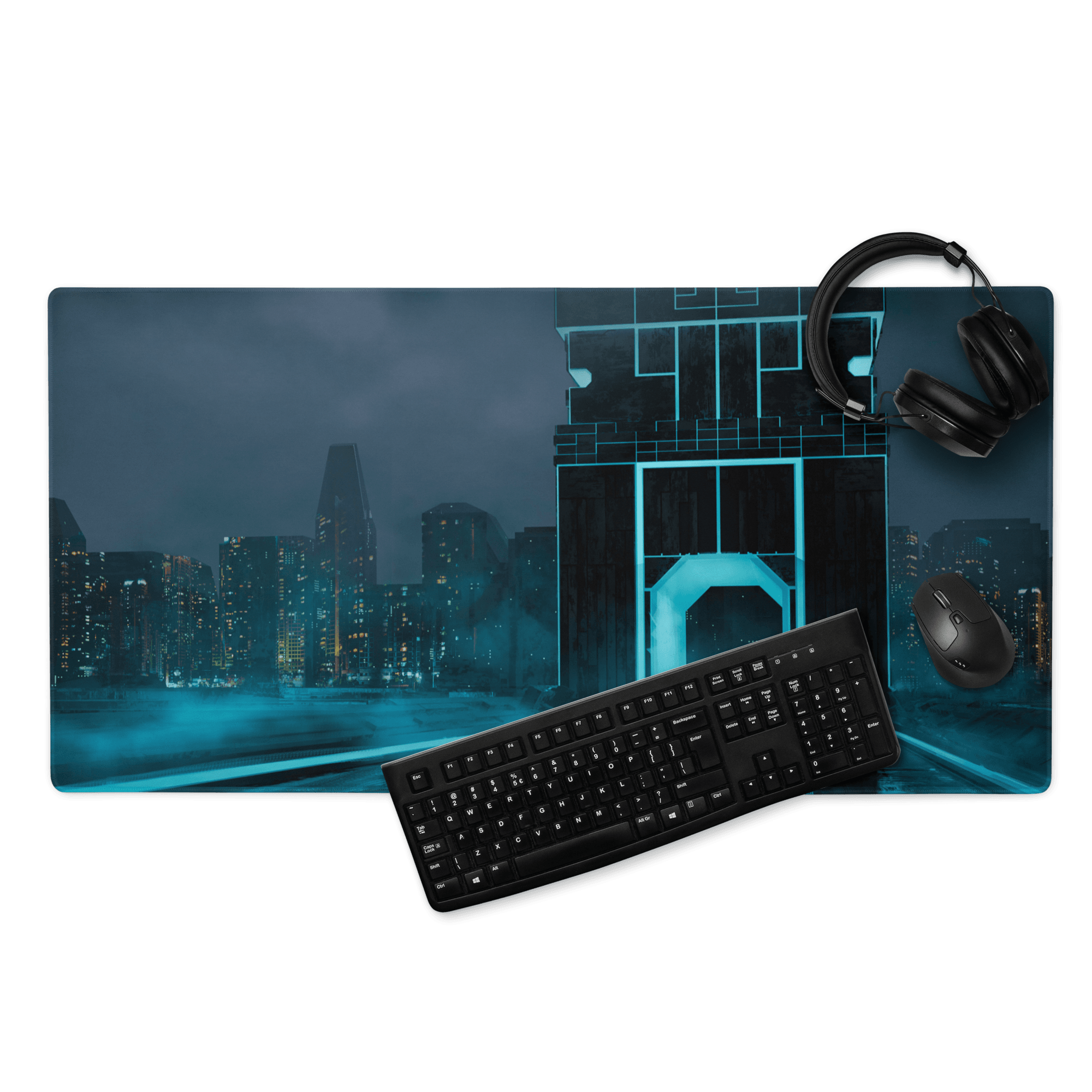Blue Neon Cyberpunk Pad - Gaming Mouse Pad Blue Neon Cyberpunk Desk Moody Neon Tech Decor Cyberpunk Desk Mat Digital