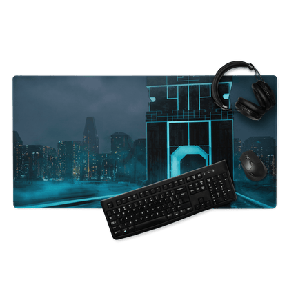 Blue Neon Cyberpunk Pad - Gaming Mouse Pad Blue Neon Cyberpunk Desk Moody Neon Tech Decor Cyberpunk Desk Mat Digital
