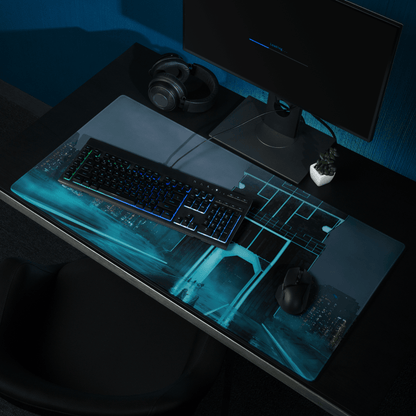 Blue Neon Cyberpunk Pad - Gaming Mouse Pad Blue Neon Cyberpunk Desk Moody Neon Tech Decor Cyberpunk Desk Mat Digital