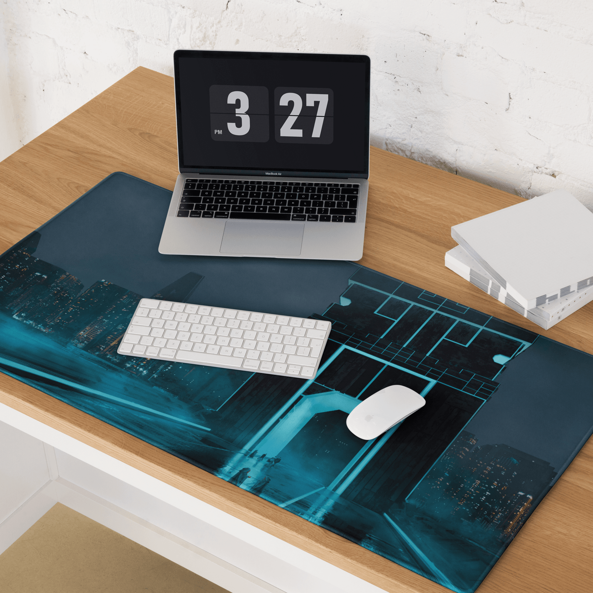 Blue Neon Cyberpunk Pad - Gaming Mouse Pad Blue Neon Cyberpunk Desk Moody Neon Tech Decor Cyberpunk Desk Mat Digital