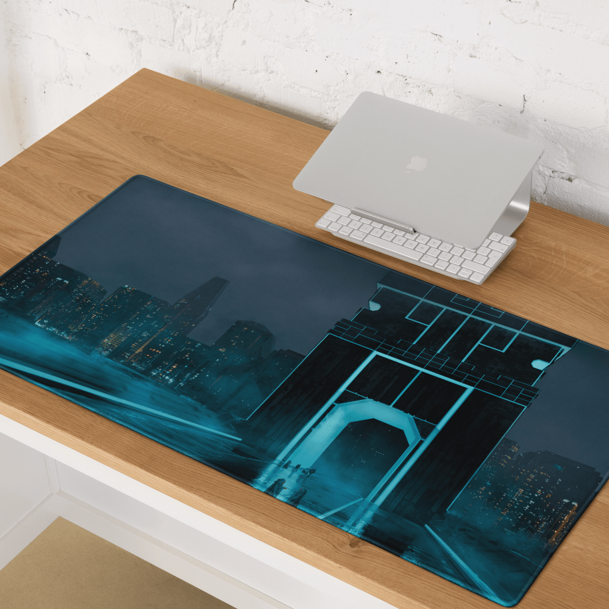 Blue Neon Cyberpunk Pad - Gaming Mouse Pad Blue Neon Cyberpunk Desk Moody Neon Tech Decor Cyberpunk Desk Mat Digital
