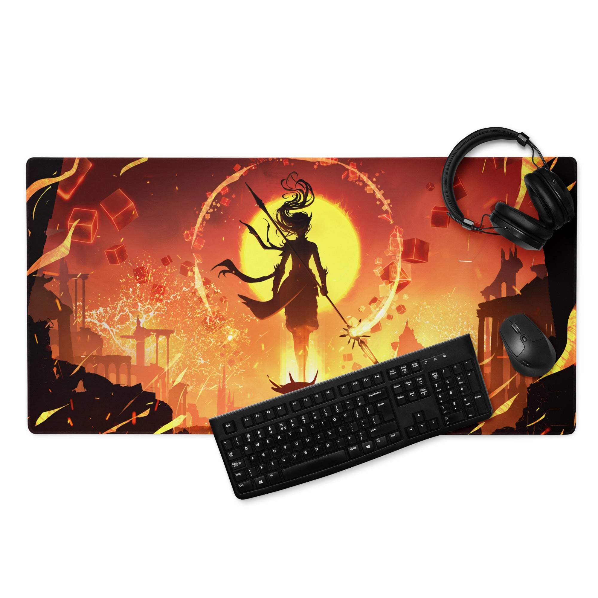Inferno Aurora Gaming Mouse Pad - Gaming Pad Fiery Red Orange Desk Setup Fantasy Art - Epic Mood Large Size Digital Art