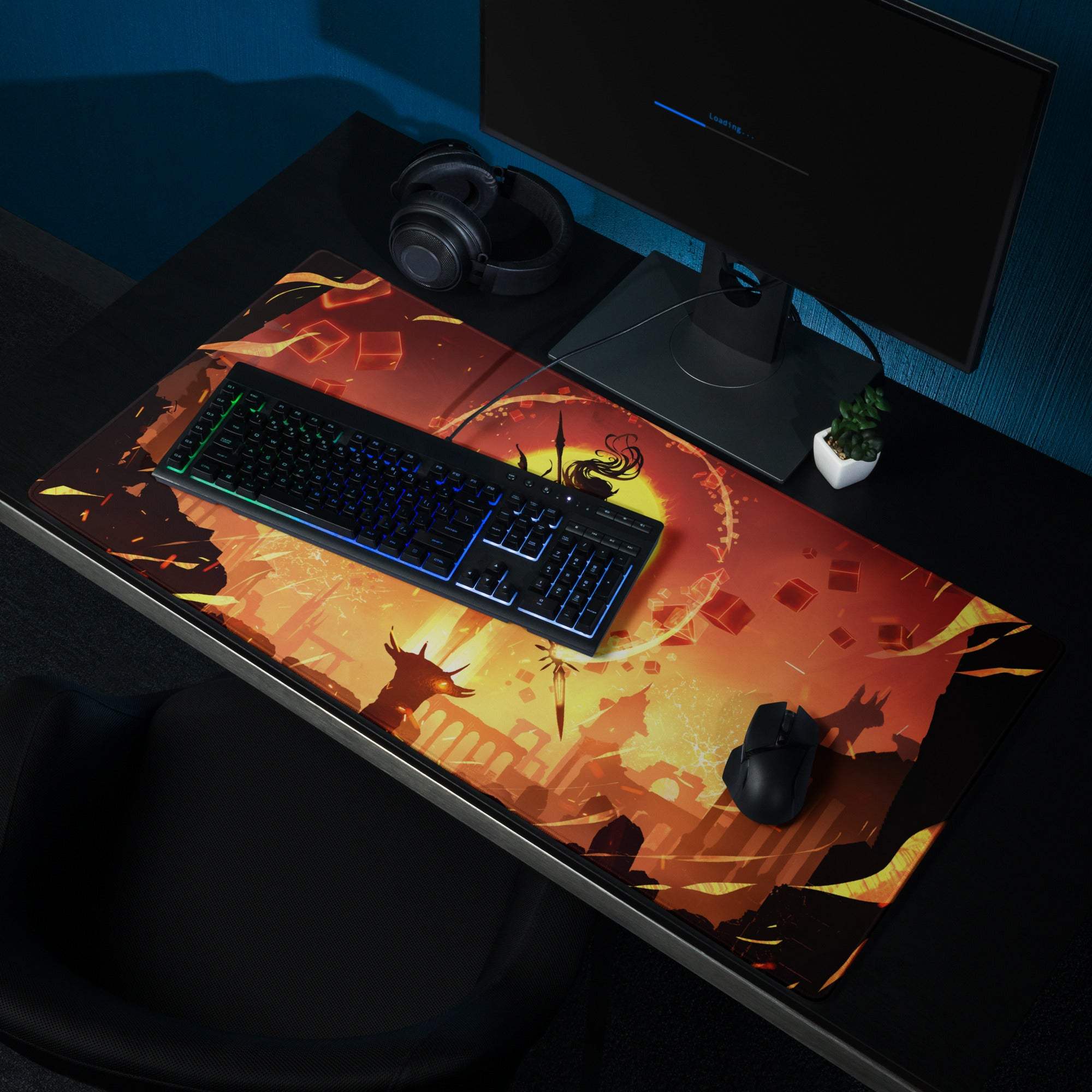 Inferno Aurora Gaming Mouse Pad - Gaming Pad Fiery Red Orange Desk Setup Fantasy Art - Epic Mood Large Size Digital Art
