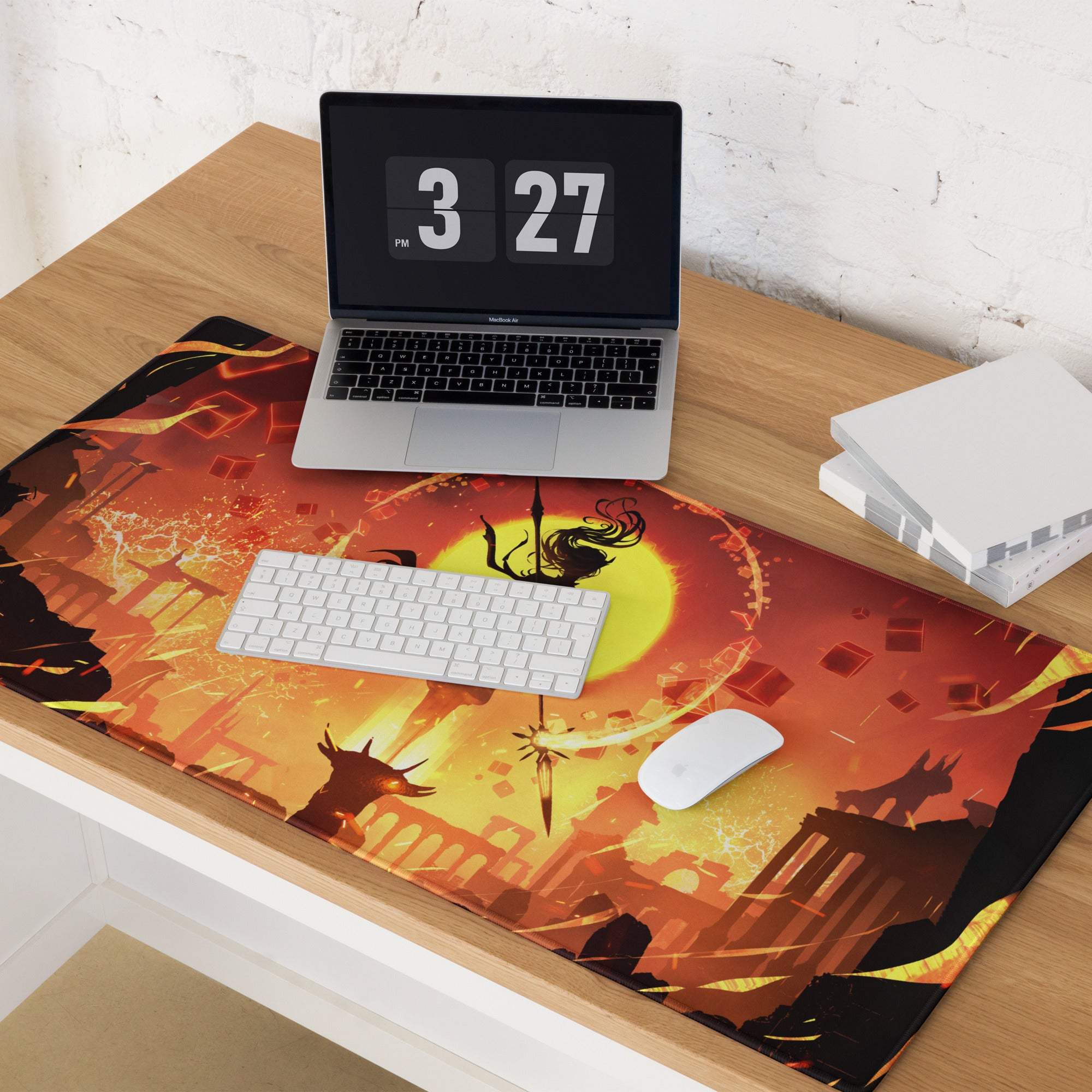 Inferno Aurora Gaming Mouse Pad - Gaming Pad Fiery Red Orange Desk Setup Fantasy Art - Epic Mood Large Size Digital Art