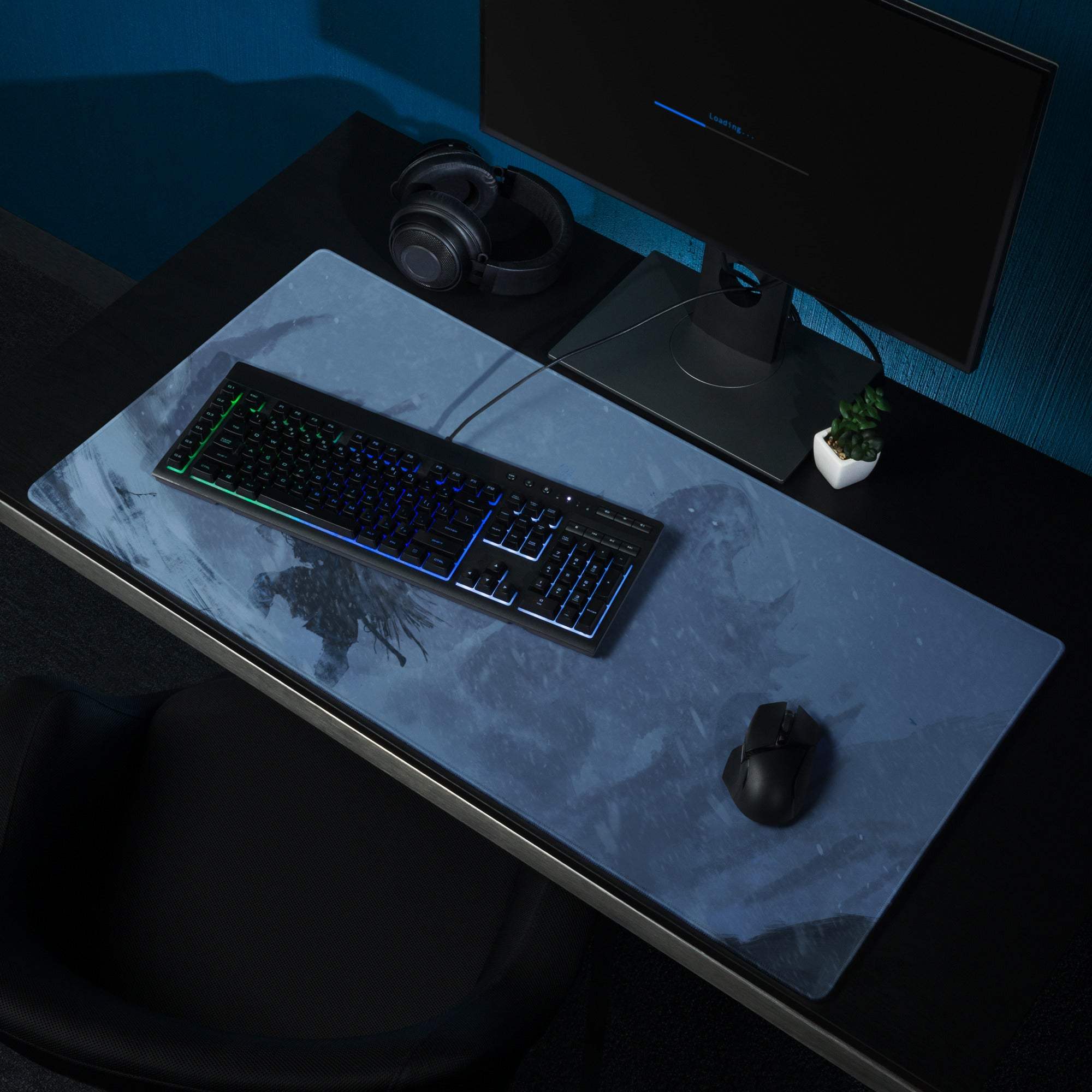 Blue Winter Scene Gaming Pad - Mouse Pad Blue For Gaming Desk Abstract Dynamic Modern Minimal Large Mat Digital Art